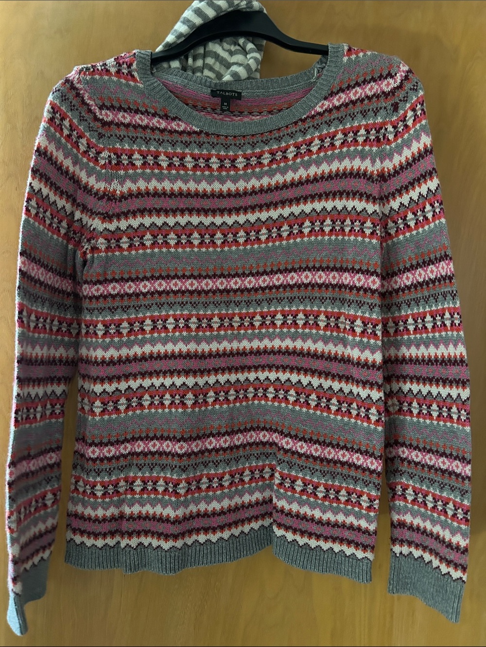 Talbots Gray, Pink & Red Fair Isle Crewneck Sweater